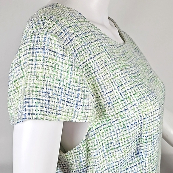 NWT Alex Marie Star Ivory Blue Green Tweed Cap Sleeve Knee Length Sheath Dress - Picture 4 of 16
